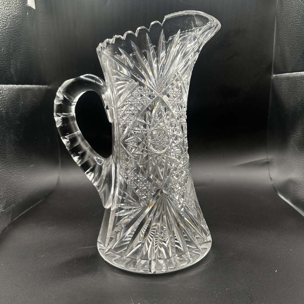 Antique American Brilliant Period Hand Cut Lead Crystal Pitcher Heavy 9.75" Tall - Picture 4 of 16